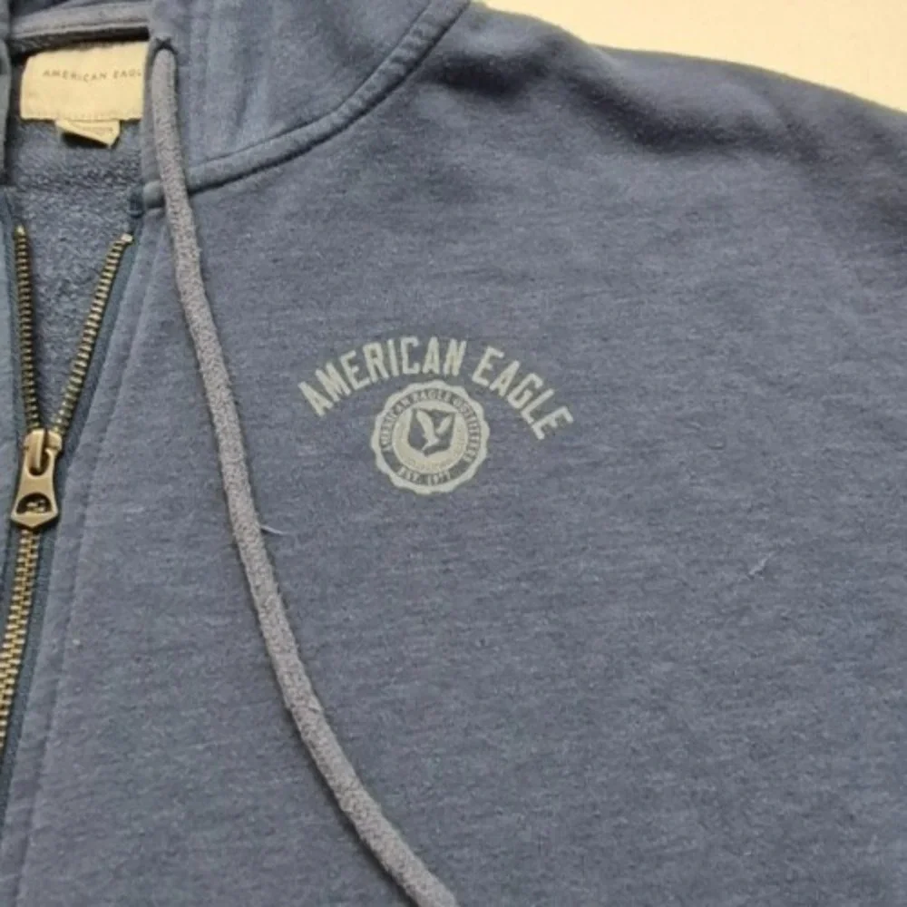American Eagle women's lighter blue full zip pockets hoodie jacket‎ logo sz. XS